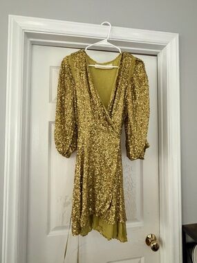 Jen's Pirate Booty Gold Sequin Wrap Mini Dress